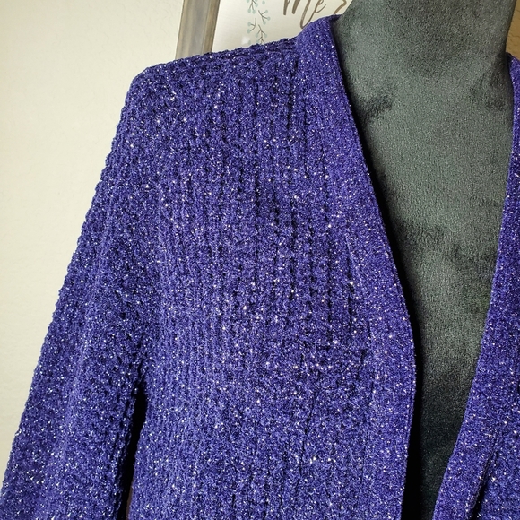 Women's Navy Blue Open Front Knit Long Sleeve Cardigan Size Large/XL EUC - Picture 3 of 14